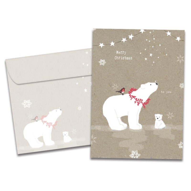 Tree-Free Greetings Holiday Greeting Cards, Polar Bear Merry Christmas, Vintage Brown Recycled Paper, Boxed Note Card Set, 10-Pack (HB93300) - Image 1